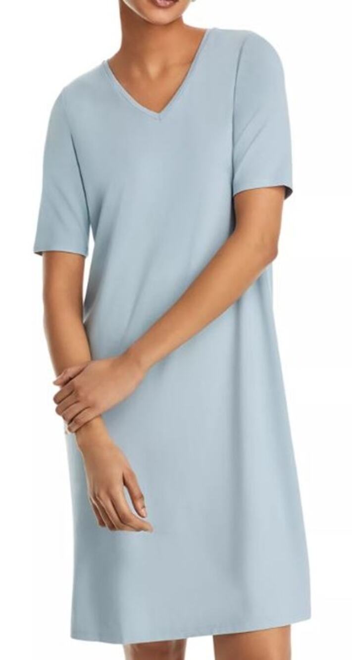 Eileen Fisher Size Medium Jersey T-Shirt Dress Light Blue Organic Cotton V Neck